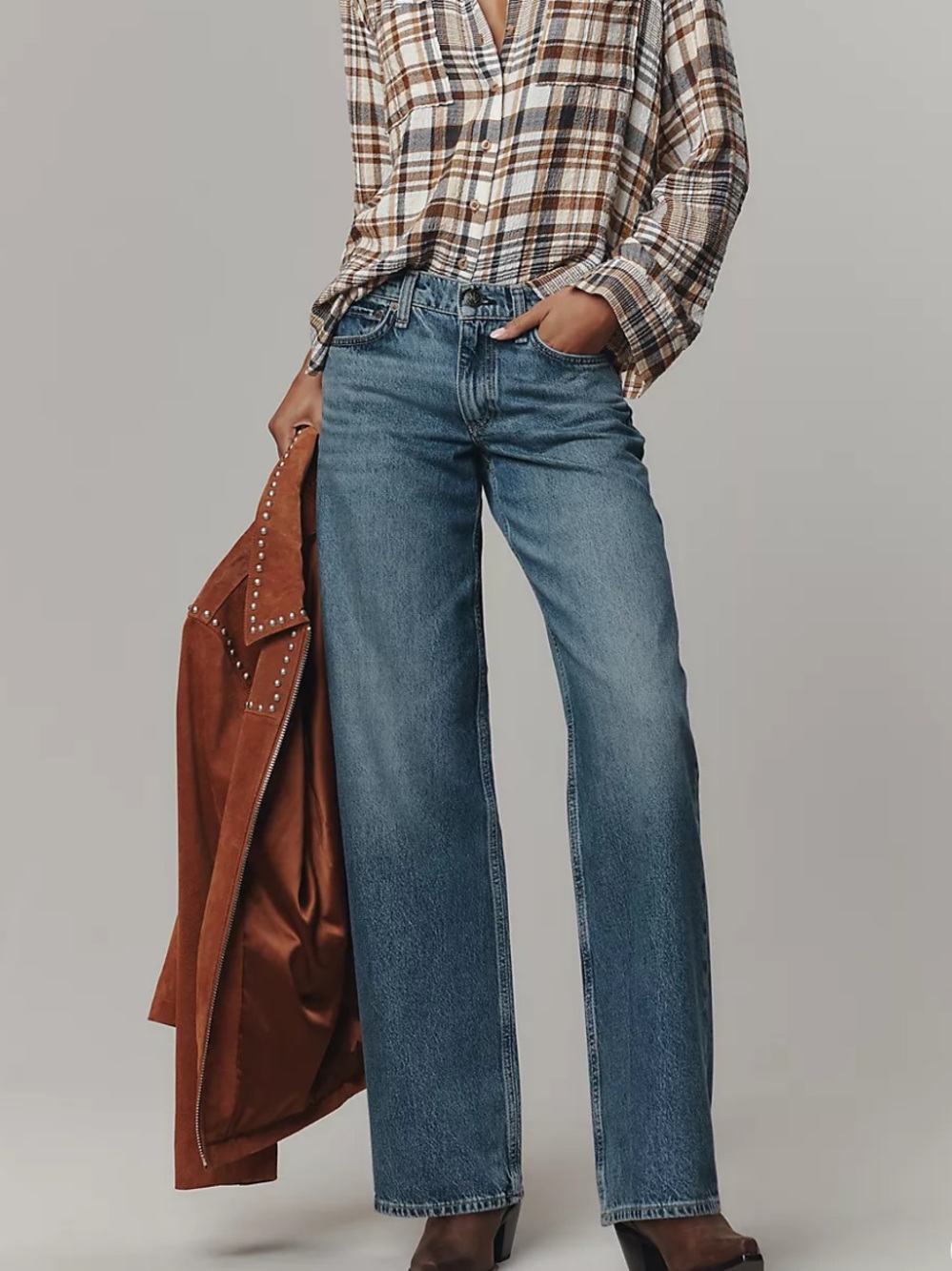 rag & bone Saige Low-Rise Relaxed Straight Full Wide Leg Blue Jeans size 32 Echo